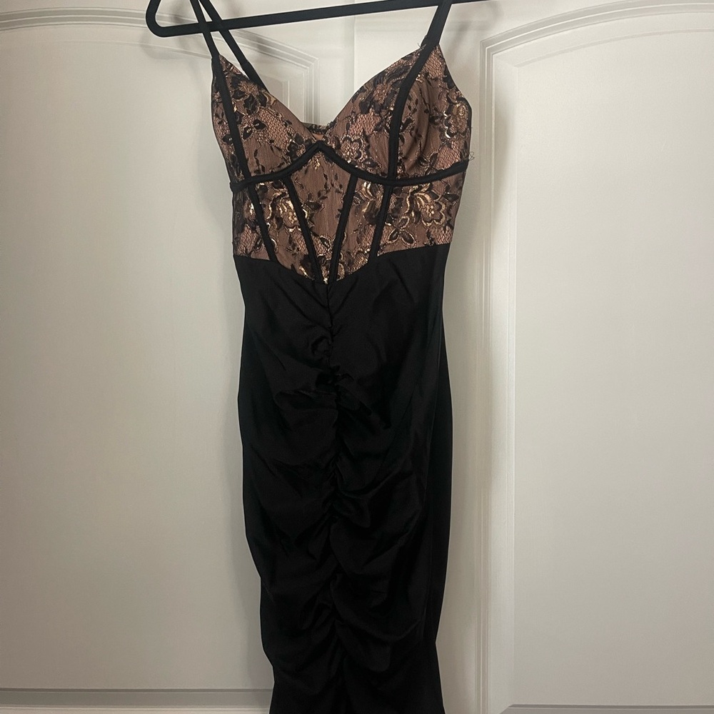 Black and Brown Lace Bustier Slip Dress